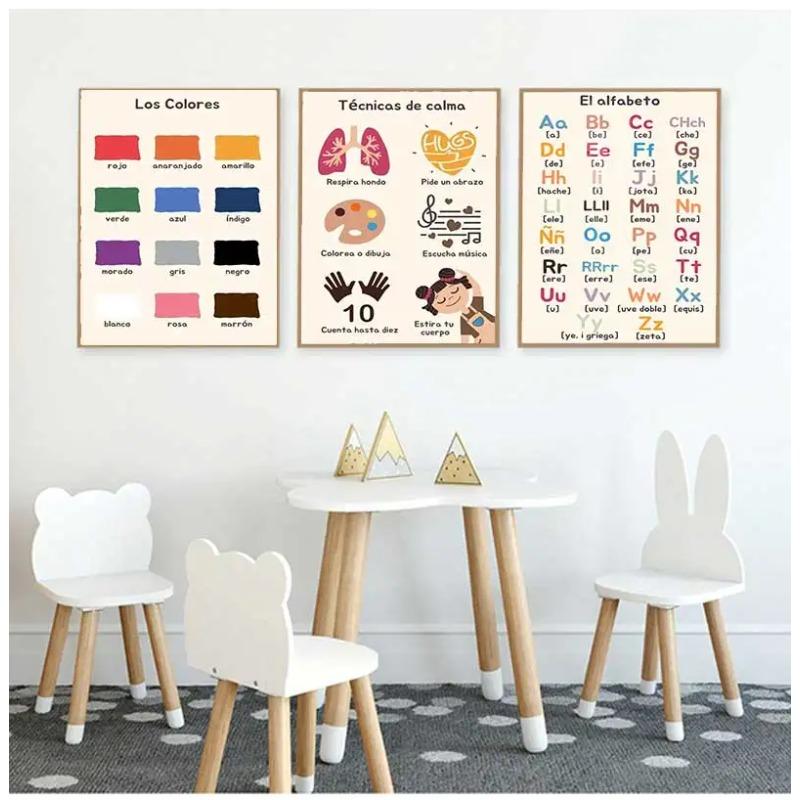 Spanische Bildungsplakate und Drucke Bohème-Wandkunst Gemälde Numerisches Alphabet Lernbilder Kinderzimmerdekoration