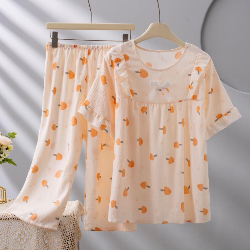 2026 Women's Plus Size Short-Sleeve Cloud Cotton Pajama Set: High-End Printed Homewear for Spring, Summer, Autumn