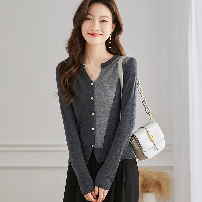 Srcr Women's Elegant Color-Block Short Knit Cardigan