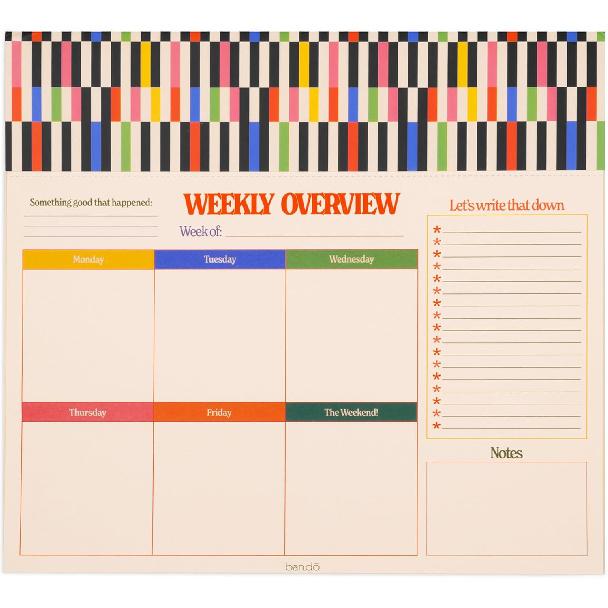 ban.do Weekly Planner Notepad, Mini Desk Planner, Undated Weekly Calendar, Daily To Do List Notepad with 52 Sheets, Mid Century Stripe