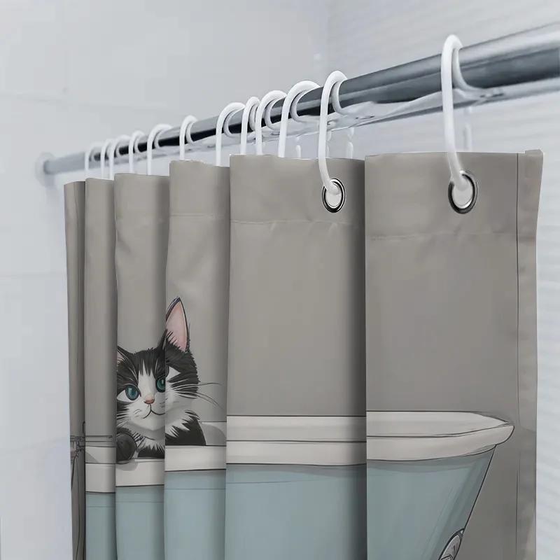 Adorable Cat Bath Mat: Non-Slip Rubber Bathtub Rug Perfect For Home Decor Modern Cartoon Print Shower Floor Mat With Soft Microf