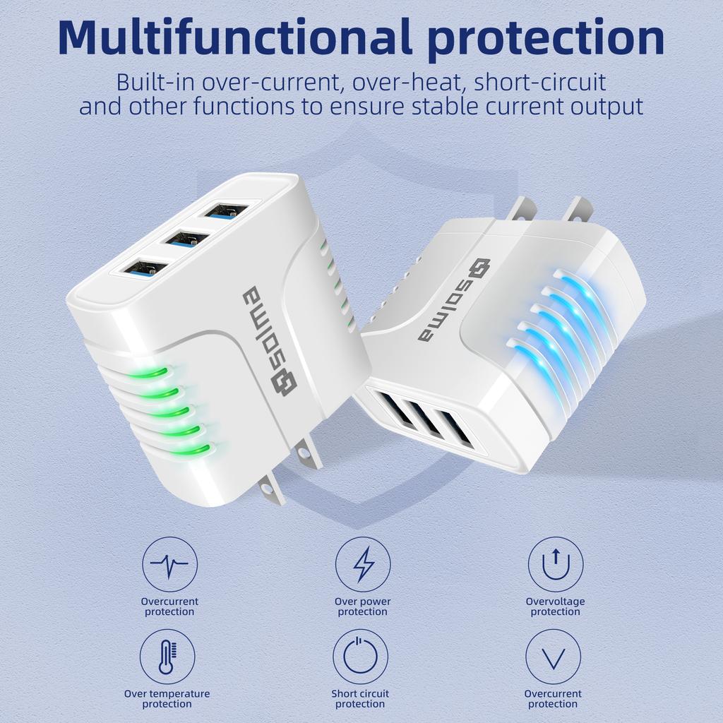 3-Port USB Wall Charger Adapter Candy Color For Mobile Phone Travel Charger Charging Lndicator Travel 3USB Port Multi Intelligen