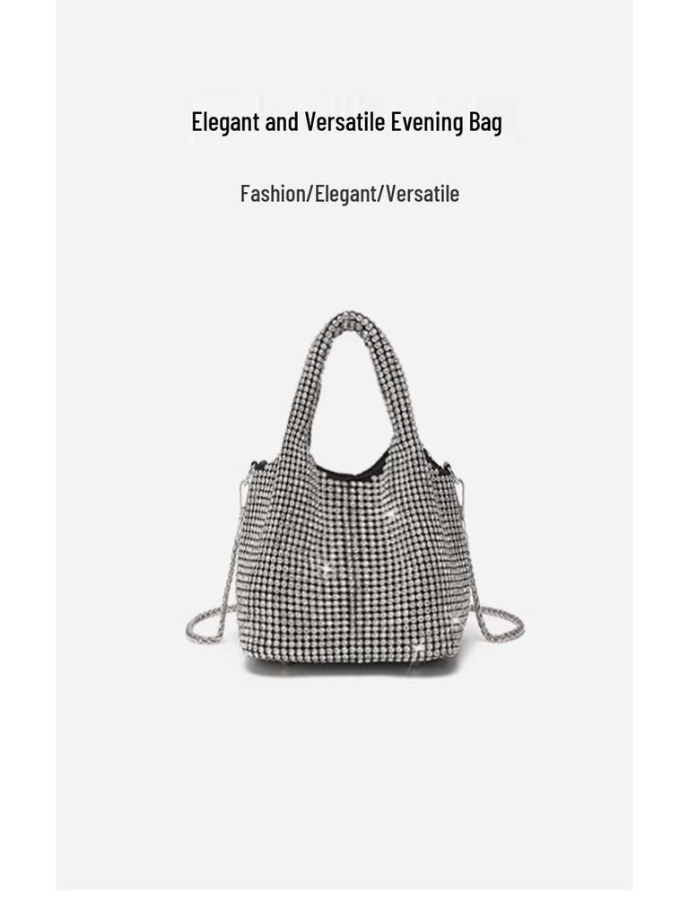Women's 2025 Fashion Diamond-Studded Chain Evening Bag - Handheld, Shoulder, and Crossbody Bucket Style