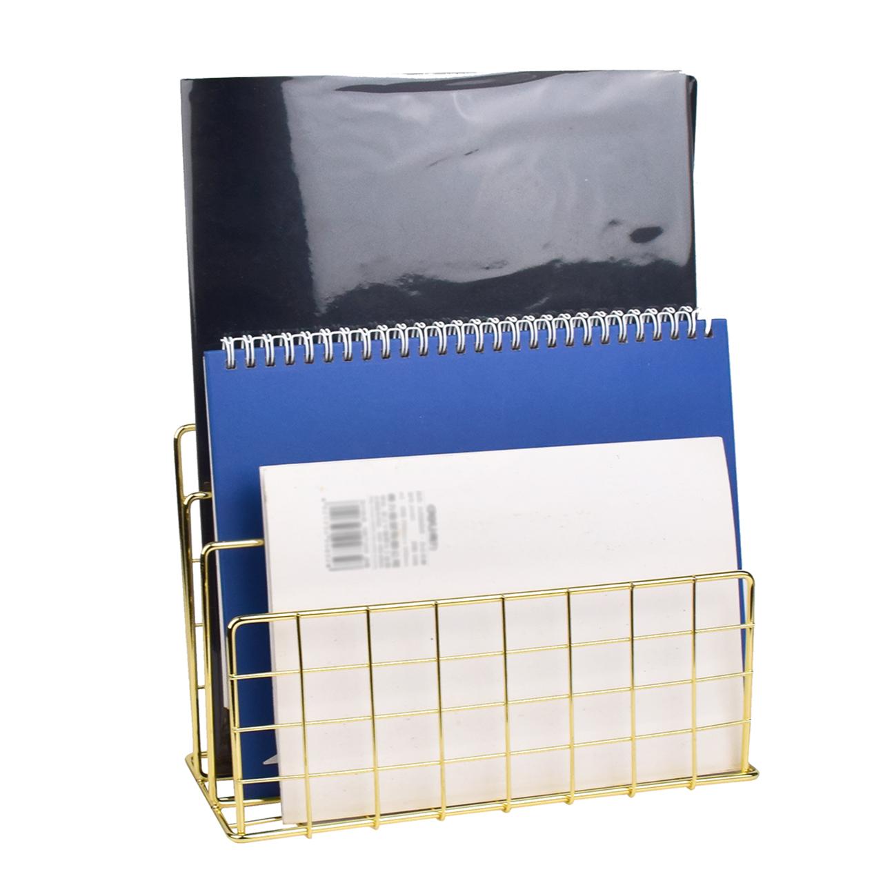 Organisateur Courrier Bureau 3 Compartiments Métal Or Rose – Trieuse Lettres Élégante Pour Documents, Courrier & Cartes