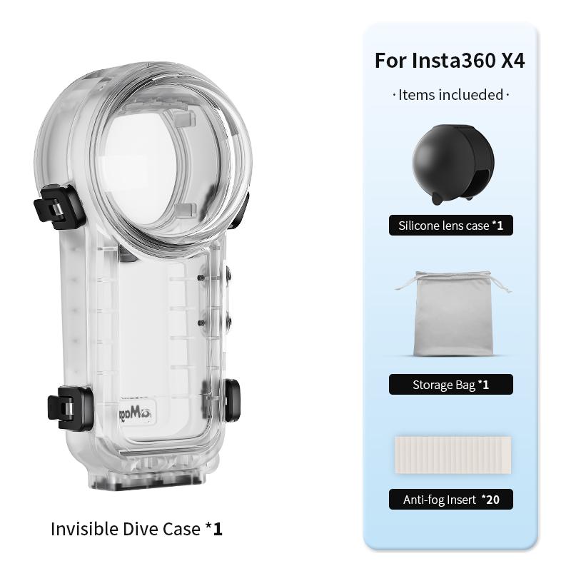 Quick Release Mount Invisible Diving Case for Insta360 X4 Water-proof Case 50M Depth With Silicone Lens Cap for Insta360 X4