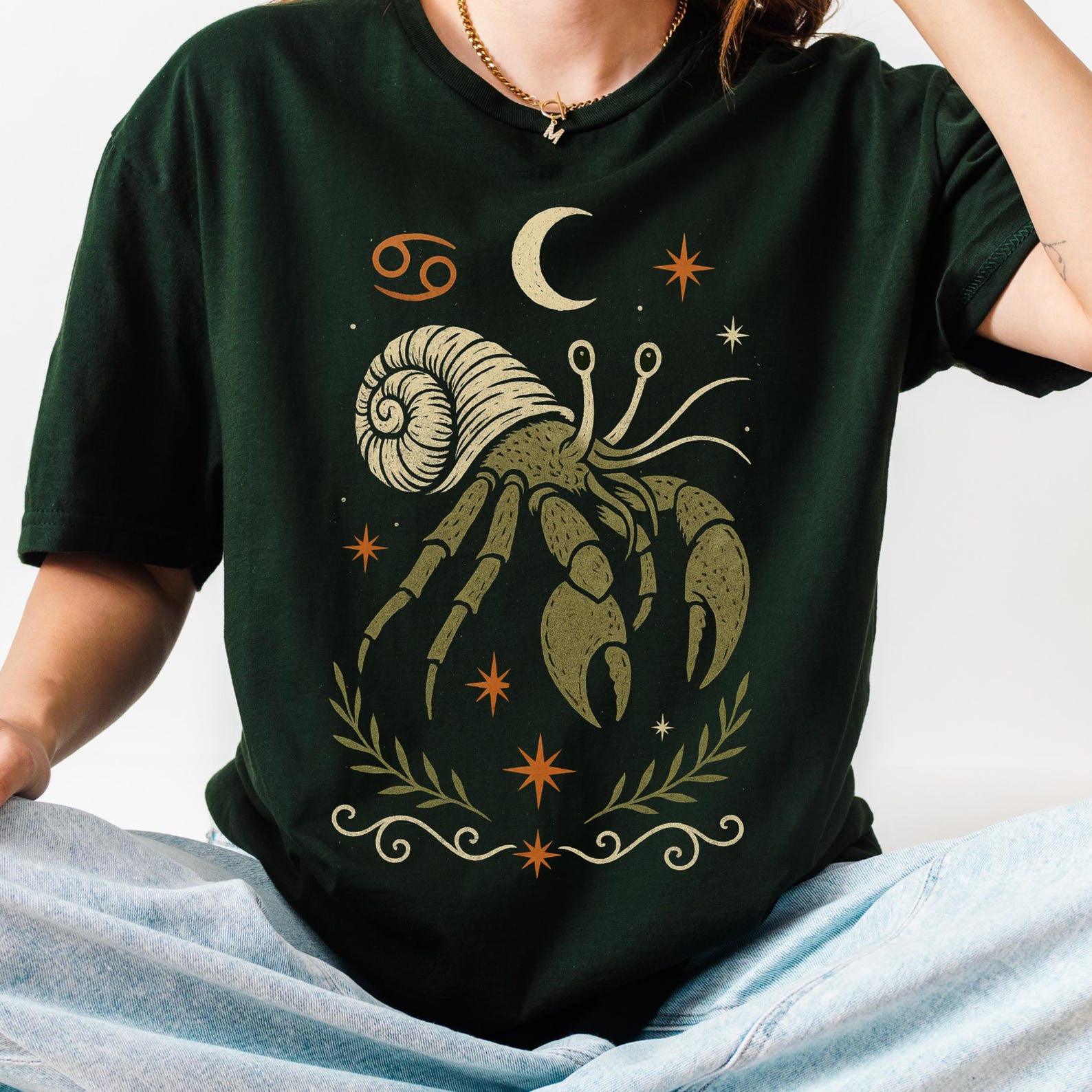 Cancer Zodiac T-Shirt: Folk Art Astrology Crab Horoscope Tee S