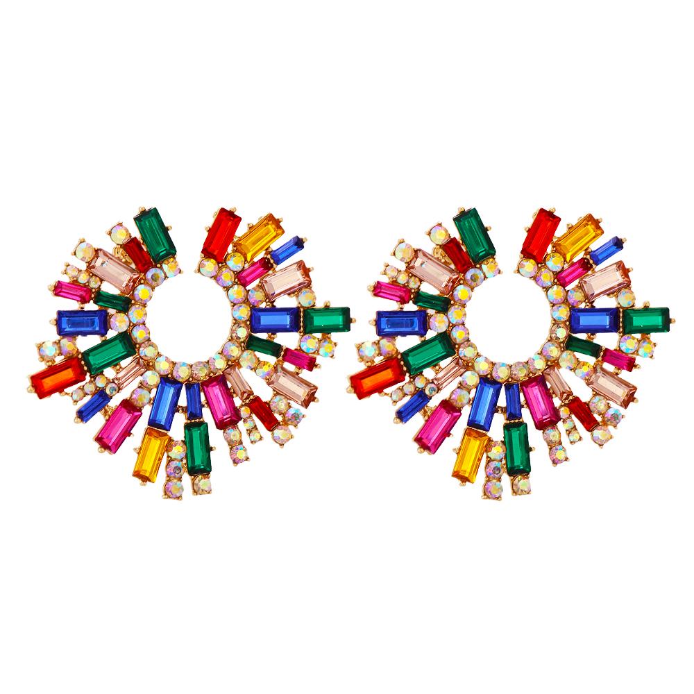New Vintage Hollow Round Crystal Drop Dangle Earrings Trend Statement Rhinestone Ear Ring For Women Fashion Colorful Jewelry