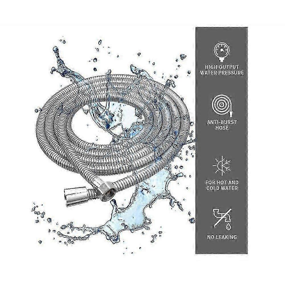 Shower Hose 5m Extra Long Stainless Steel Shower Head Hoses, With Solid Brass Connector, Universal, Anti-burst, Chrome Finish.(500cm) Hwy