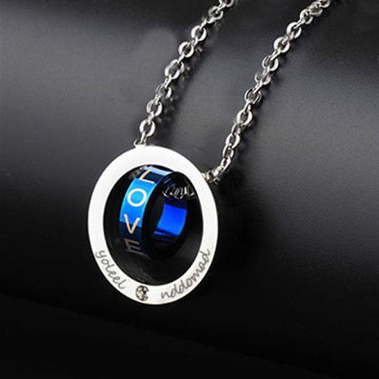 Korean Style Men s Titanium Steel Double Ring Pendant Necklace