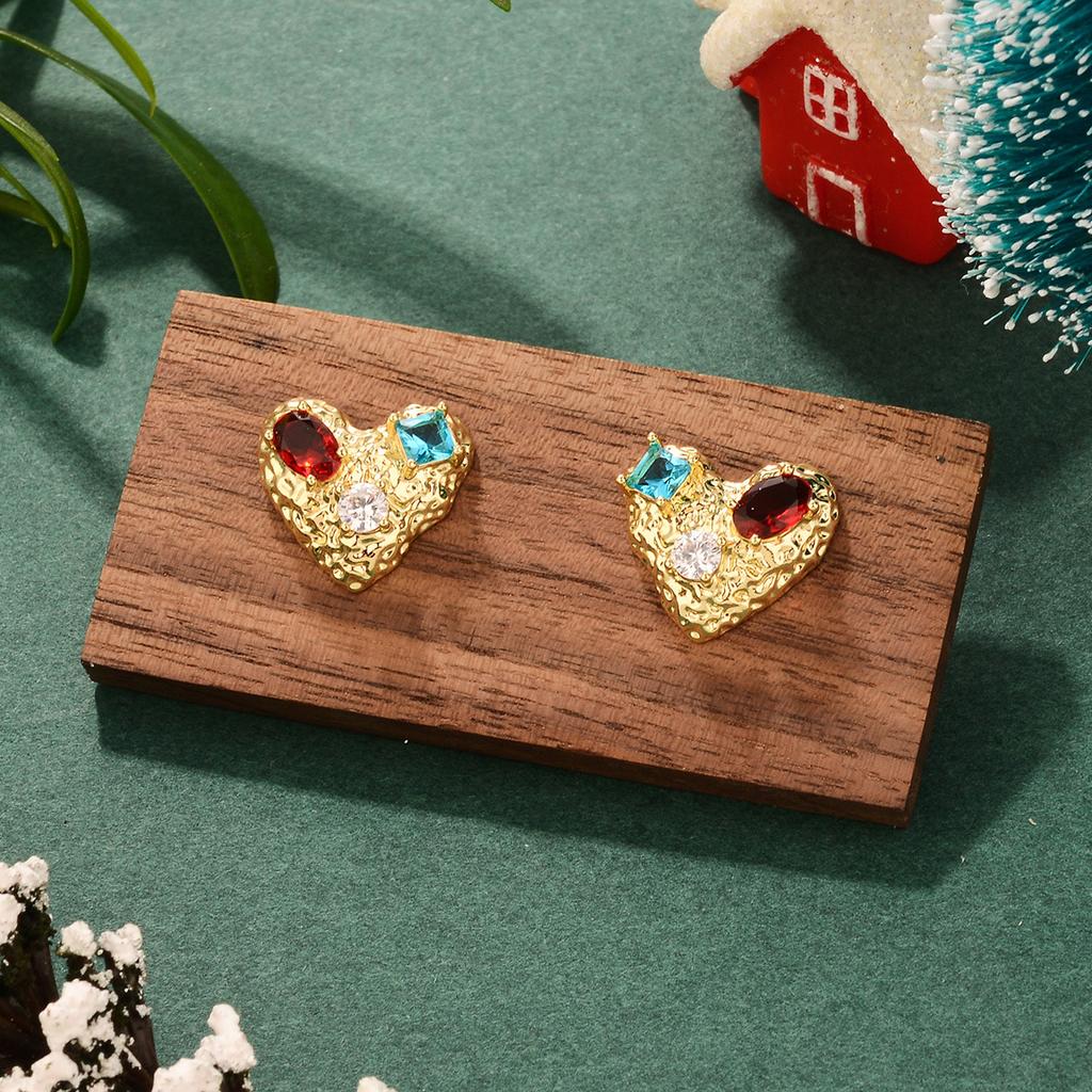Medieval Vintage Geometric Vintage Love Zirconium Earrings Autumn Winter Christmas Irregular Fashion Commuter Earrings