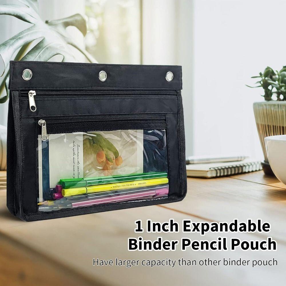 Expandable Pen Holder Binder Pouch Double Layer Pencil Case Colorful Storage Bag  Office