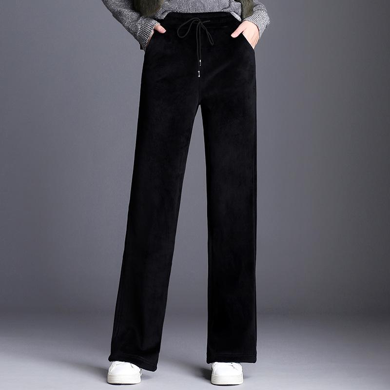 2023 Dámské nadměrné kalhoty s vysokým pasem a širokými nohavicemi podšité fleecem ze zlatého sametu - Podzimní/Zimní kolekce