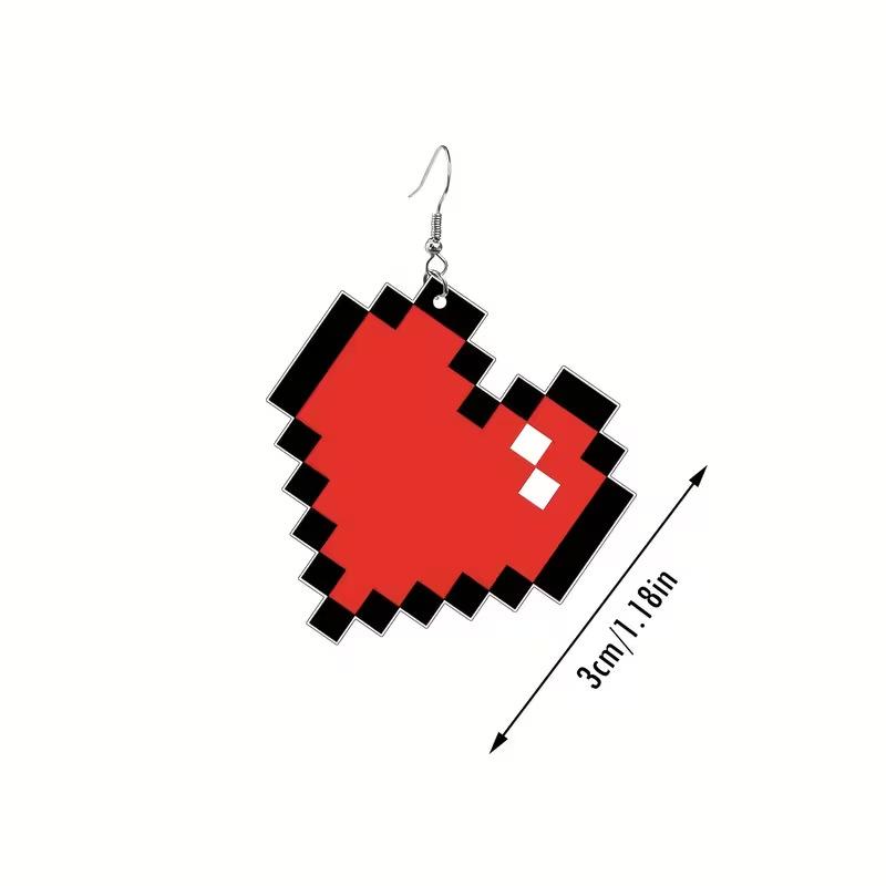 Retro game pixel art design love earrings flat acrylic Valentine's Day atmosphere decorative earrings