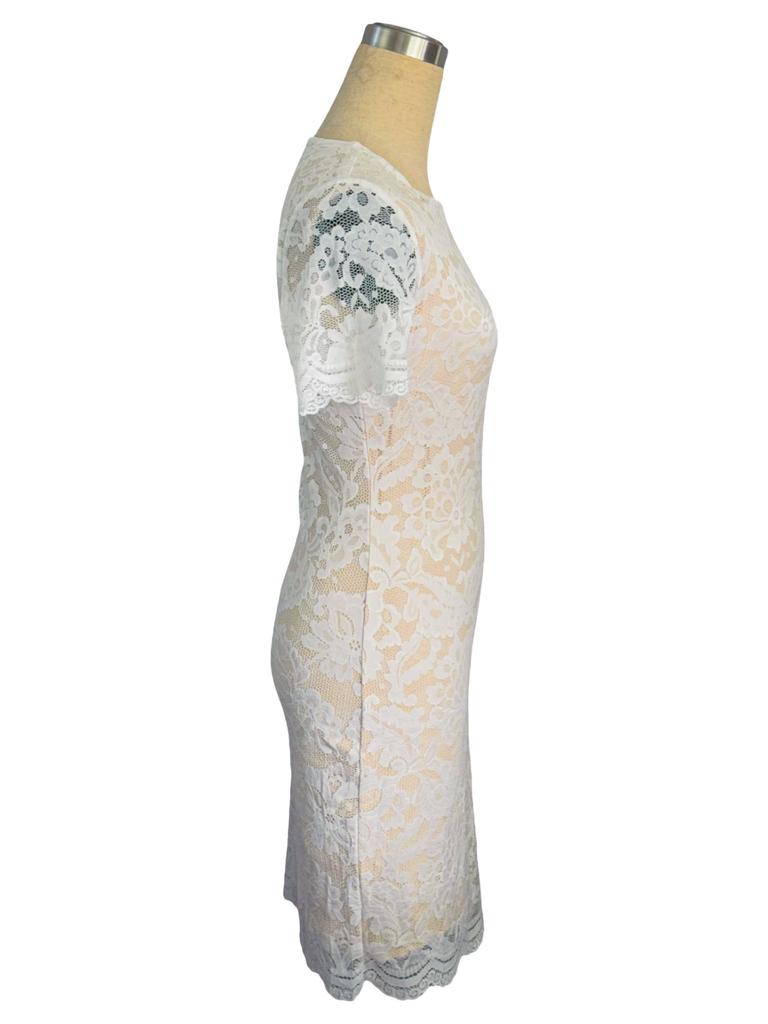 Sommer Damen Rundhals Spitze Mode Kurzarm Kleid Reifer Stil Französisch Retro Patchwork Schlank Sexy Elegant Damen Maxikleid