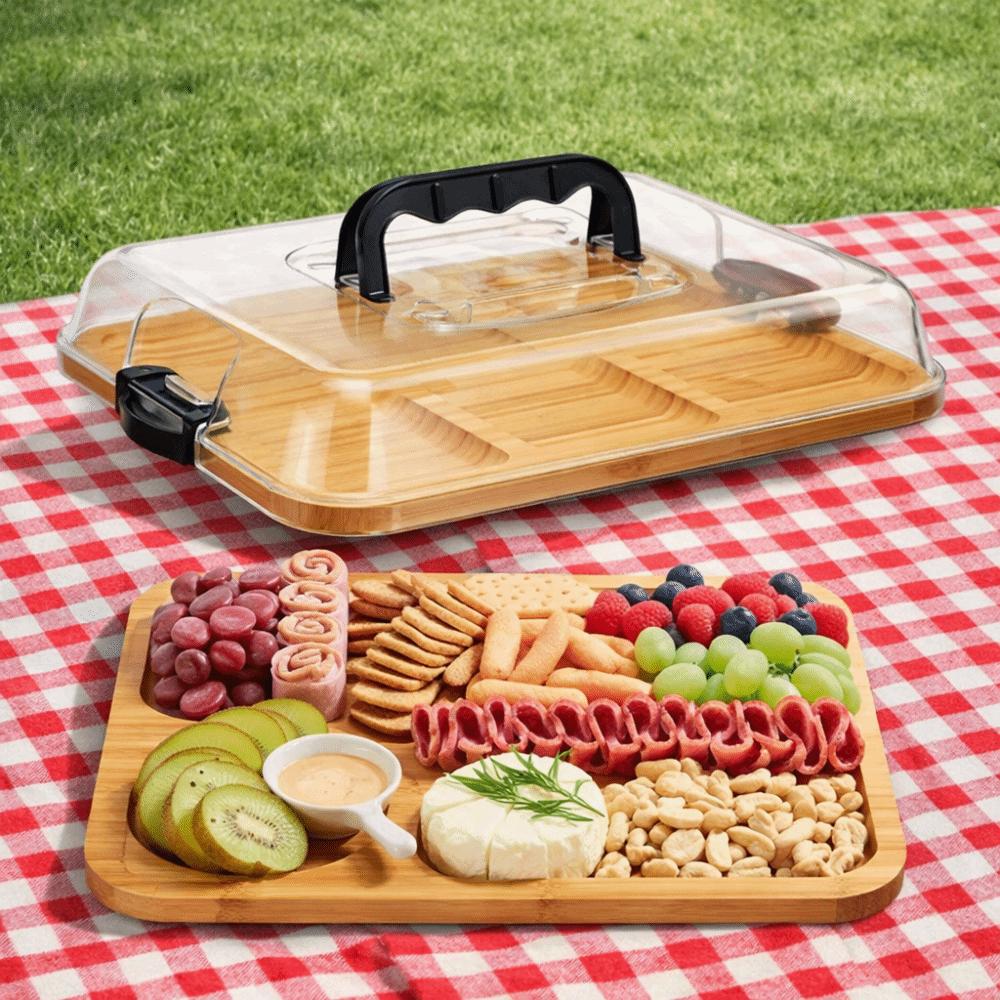 Wooden Charcuterie Board Transparent Acrylic Lid Biscuit Snacks Platter Cheese Platter Camping