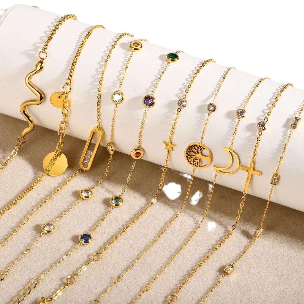 Stainless Steel White Multicolored Zircon Geometric Bracelet Gold, Personalized Fashion Women'S Accessories