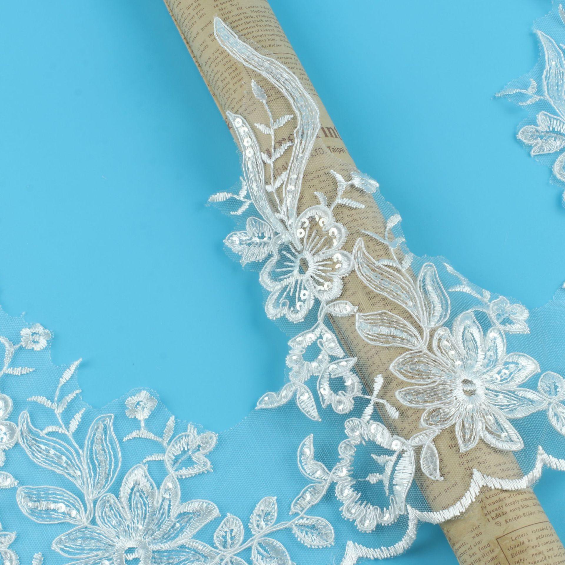 

Width 26 Cm Bone Lace Lace Sequin Clothing Patch Bridal Accessories Wedding Dress Veil Clothing Accessories white/transparent sheet/width 26CM