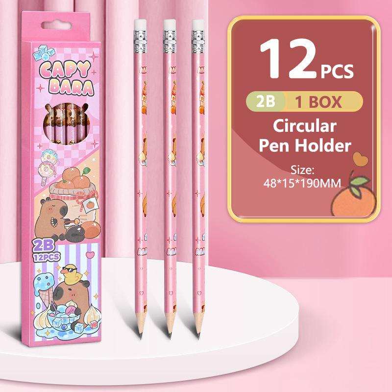 

12 шт. Мультяшный милый деревянный карандаш 2B с ластиком, инструмент для письма и рисования, эскизный карандаш, школьные и офисные принадлежности, студенческие канцелярские товары, подарки