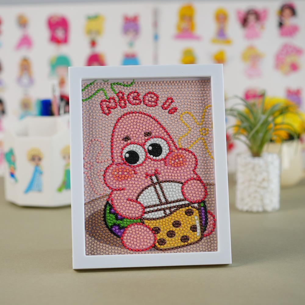 Cartoon Diamond Painting Children's Handmade Diy Diamond Stickers Bedroom Living Room Decorative Painting Masonry Painting with Photo Frame.