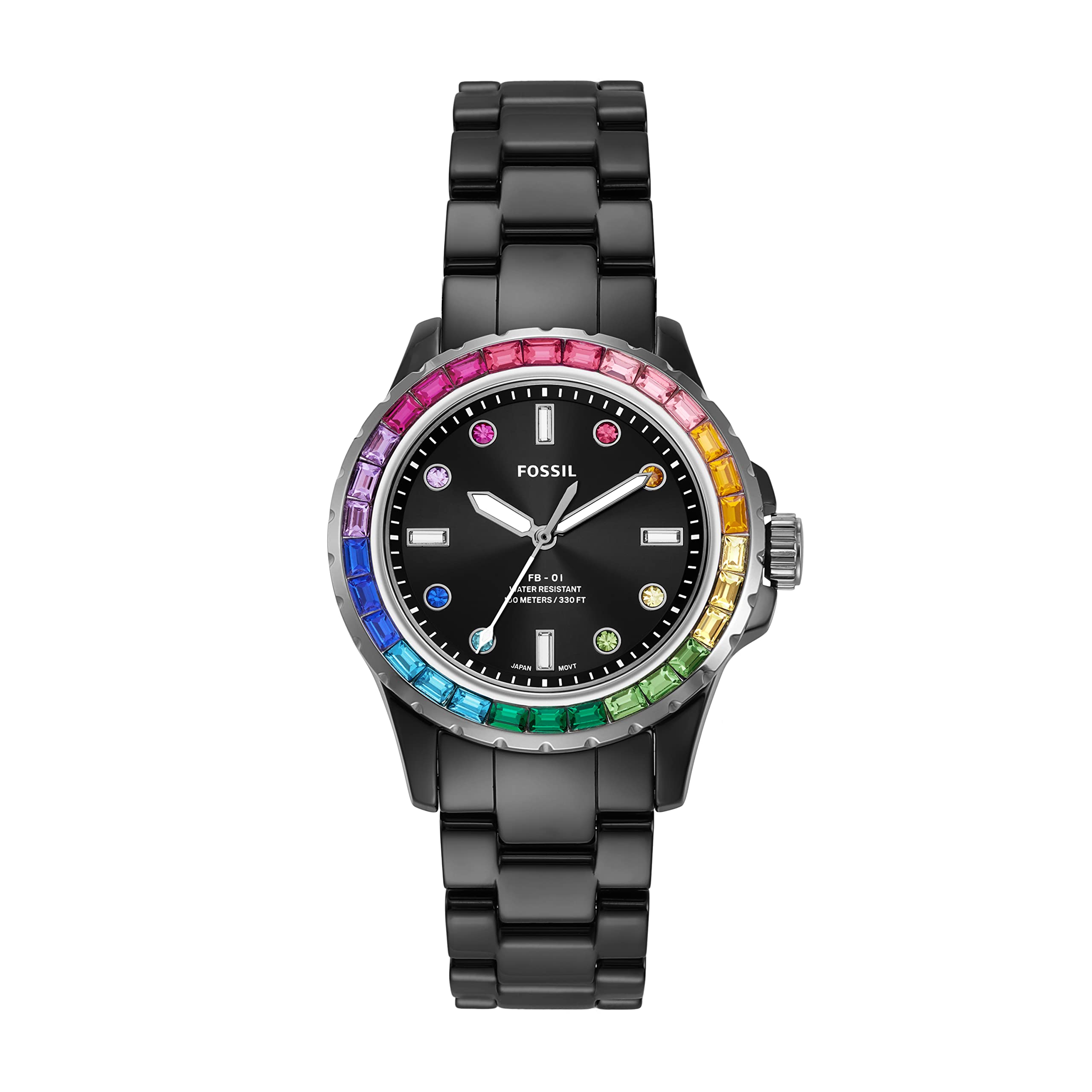 Black Ceramic Watch FB-01 Three-Hand melns