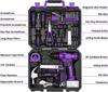 Tool Set with 8V Electric DIY Tool Power Tool Household Furniture Home Carpentry Tool Set with Convenient Storage Purple 126-Piece Drill, Set, Drill,