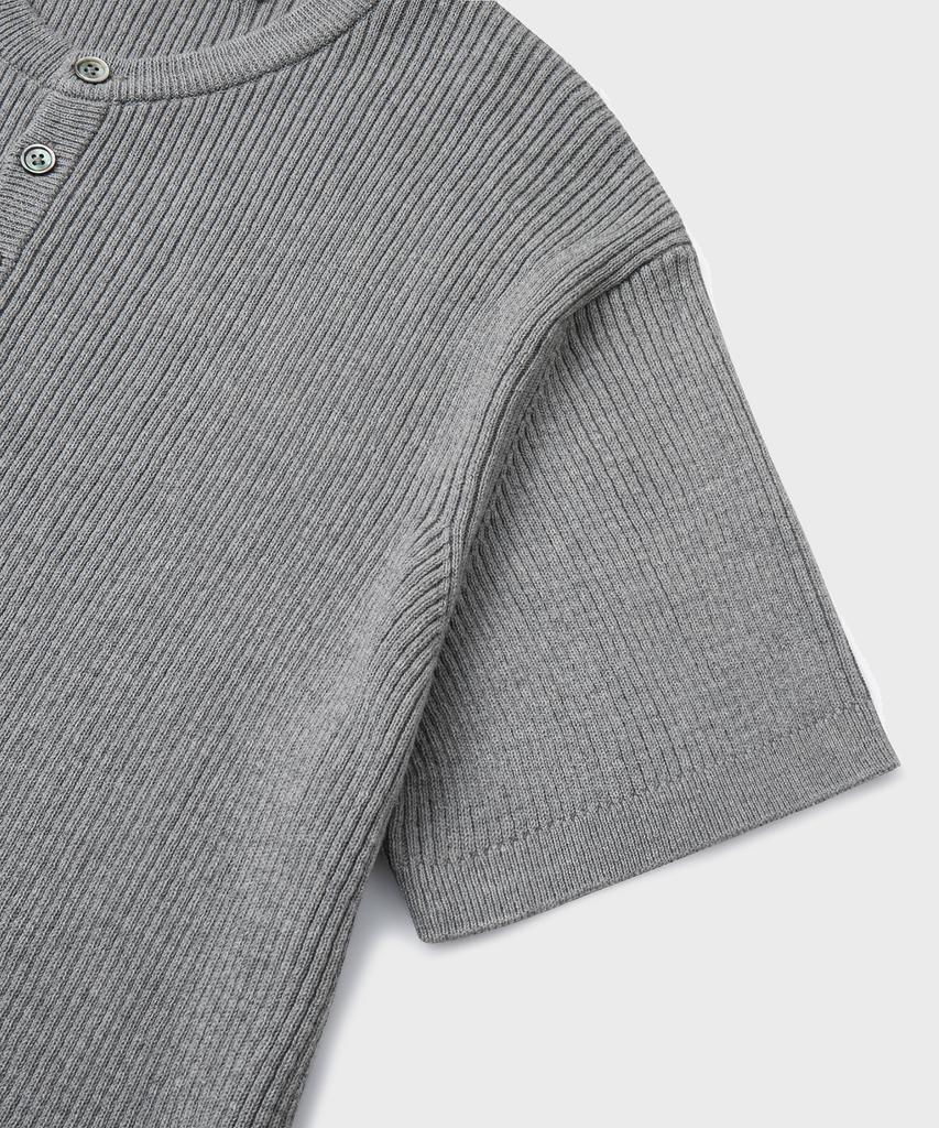 Beulaendideu Hard Twist Ribbed Henley Neck Half Knit [Melange Gray]