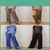 Polyester Lounge Suit With Spliced Design For Casual Women Spring Summer Wear