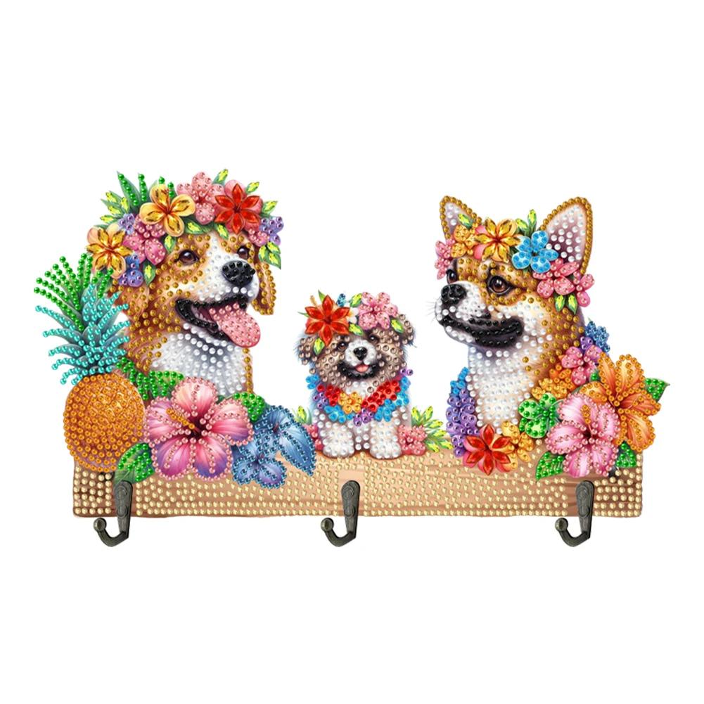 Wooden Special Shaped Warm Animal Family Diamond Art Hanging Hooks Rhinestone Painting Keychain Hanger DIY Crafts Decor