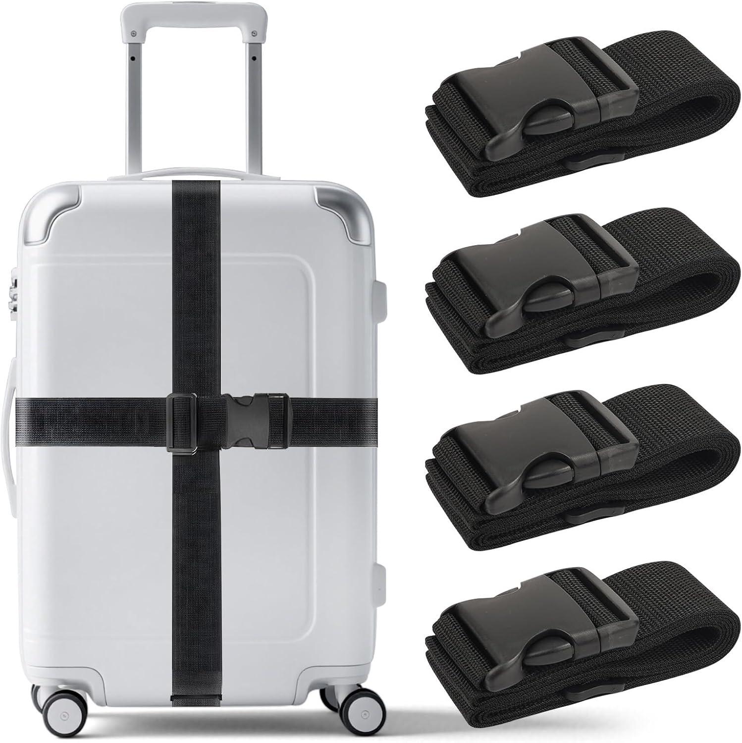 

Luggage Binding & Tie Strap Set with Thickened Packing Straps Gold Buckle