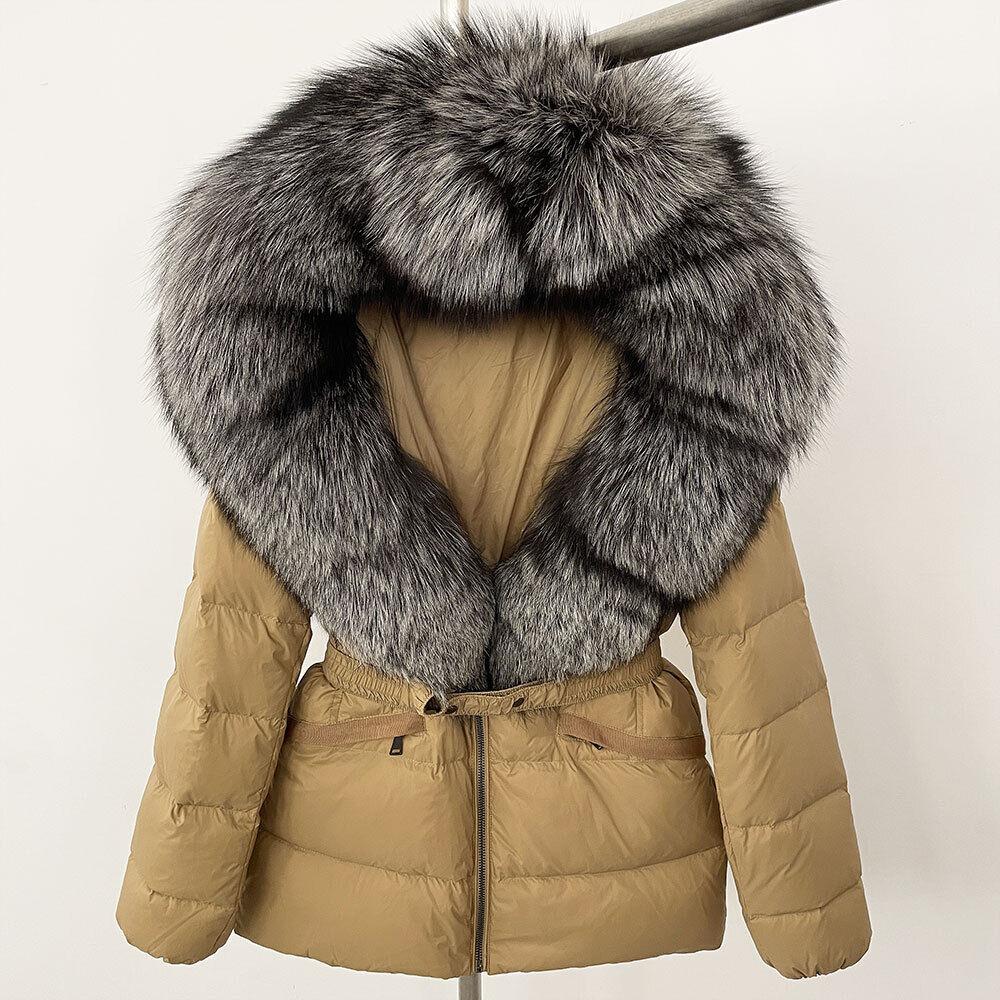 OFTBUY Winter Jacket Women's Real Raccoon Fox Fur White Duck Down Coat Thick Warm