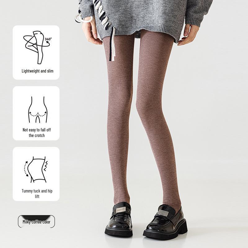Graue, mit Samt gefütterte Leggings für Damen - Warme, dicke, kältebeständige Strumpfhose mit No-Drop-Design für Herbst & Winter