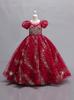 Girls' Princess Puff Sleeve Starlight Mesh Gown for Piano Performance & Banquet