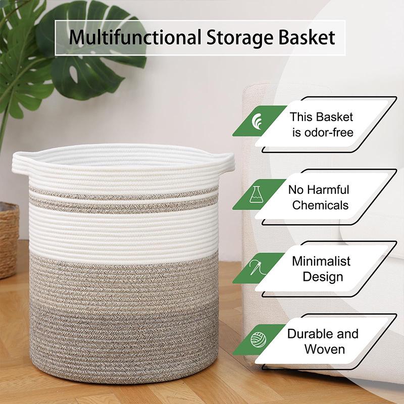 Large Capacity Cotton Woven Laundry and Storage Basket