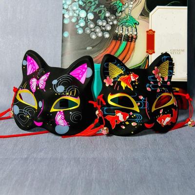 Hand-painted Ancient Wind Hanfu Masks Japanese Demon Girl Fox Half Face Cat Face Mask Halloween Costume Party Animation Shake Props