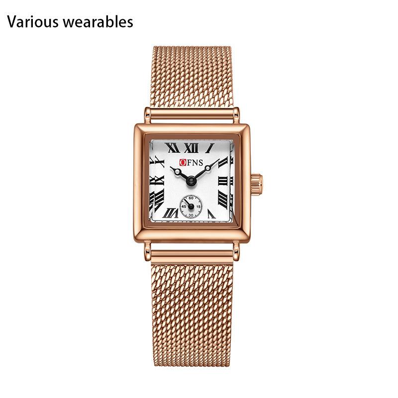 Quarzuhr Zweieinhalbzeigeranzeige Einfache Nischenuhr Quadratische römische Skala Quarz Damenuhr