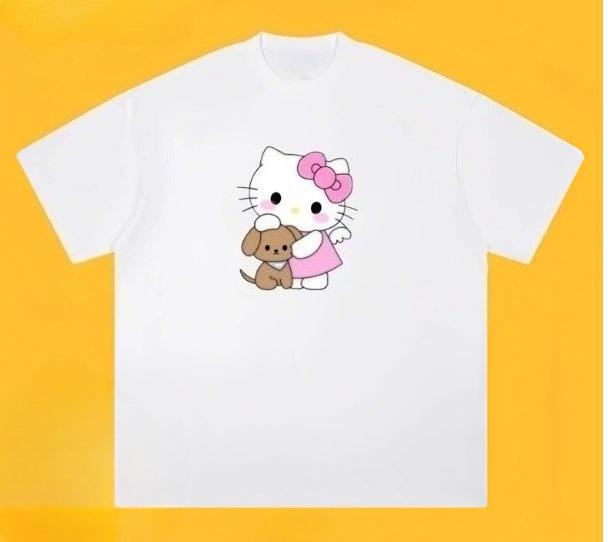

2026 New Hello Kitty Harajuku Men Women Oversized Y2k Short Sleeve Streetwear Casual High Quality Female Male Clothing Tee S