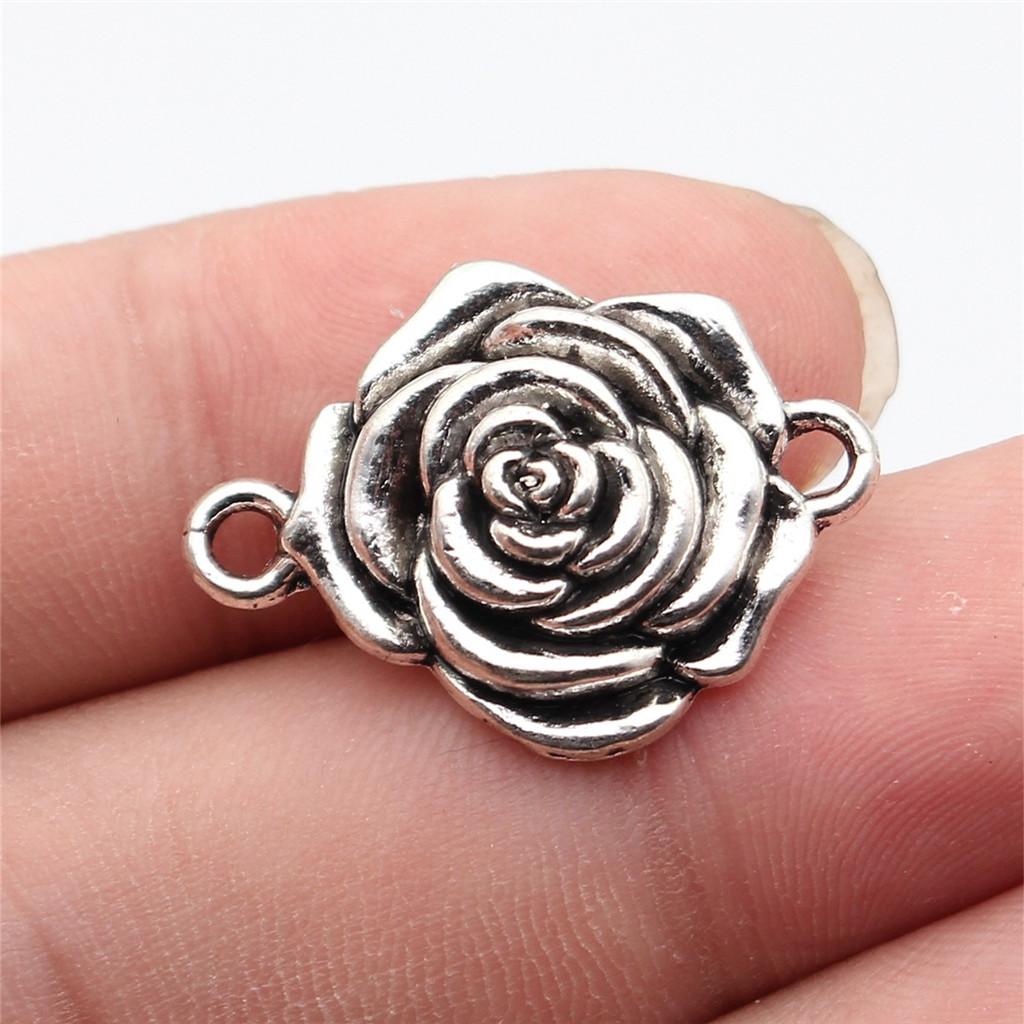 Flower Petal Connectors Botanical Themed Antique Bronze Zinc Alloy Jewelry Making Connect Charms Extender Connectors