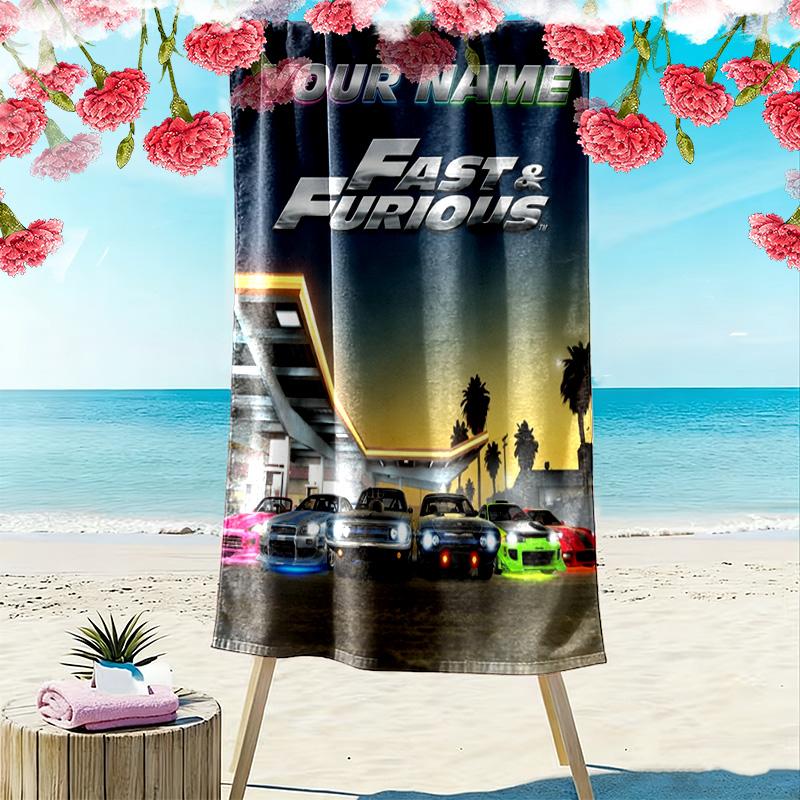 Name Custom Fast Furious Print Beach Towel, Large Soft Quick Dry Towel for Beach Camping Swimming