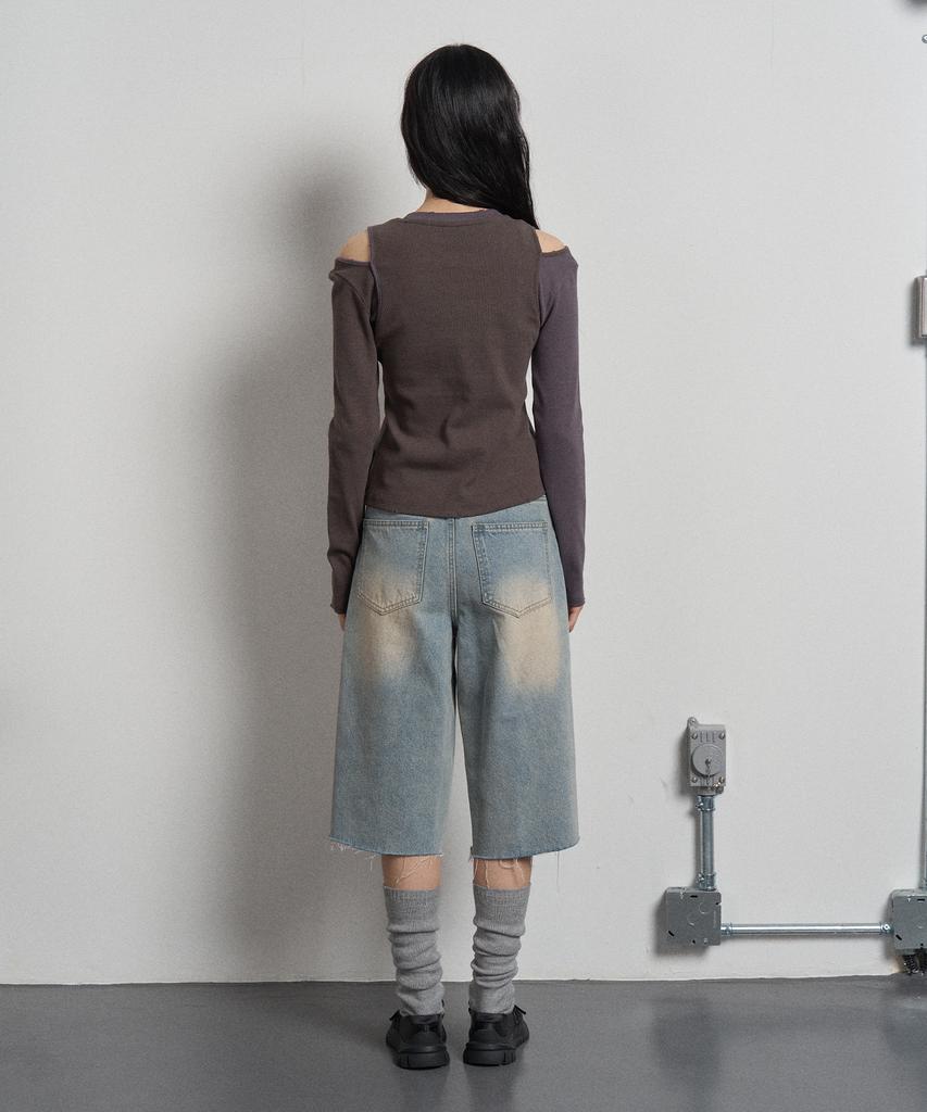 Half And Half Print T-Shirt Grayish Purple