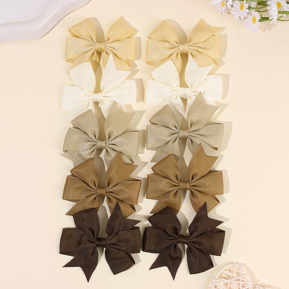10Pcs Baby Girls Solid Bow Hair Clips Grosgrain Ribbon Bownot Hairpins Children Headwear Hair Accessories