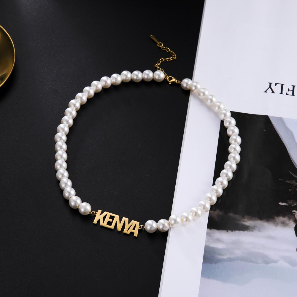 Cazador Custom Name Letters Imitation Pearl Necklace for Women Stainless Steel Personalized Jewelry Valentine Gift Choker