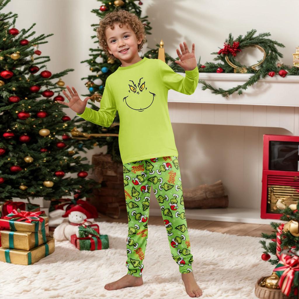 Christmas Print Cute Family Set Pajamas, Home Clothes, Family Set Long Sleeve Top Pants Set