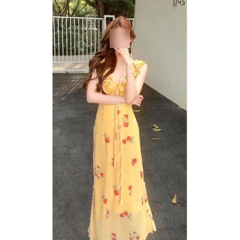 Temperament Floral Suspender Dress Women's 2025 Summer New Vacation Style Beautiful and Thin Skirt Women's Clothing