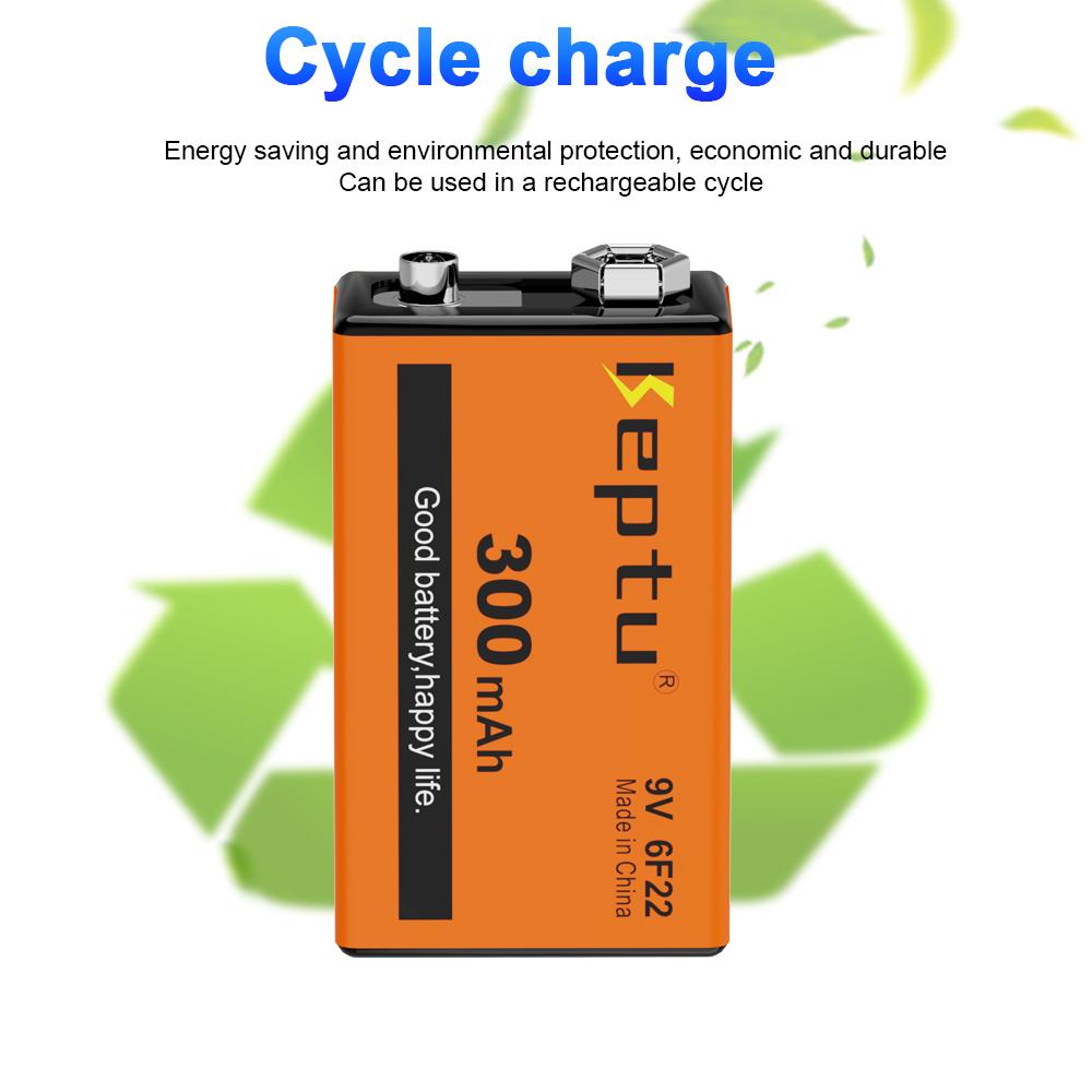 KEPTU 9V 300mAh Long-lasting Rechargeable Batteries for Wireless Microphones, Guitars, and Smoke Alarms