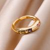 Zircon Square Finger Rings for Women Gold Irregular Stainless Steel Ring Engaement Wedding Aesthetic Jewelry Gift