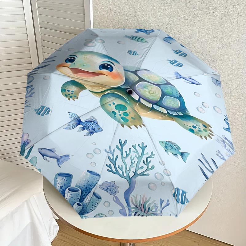 1PC Turtle Ocean Umbrella-8-Rib Reinforced, Automatic Open, Lightweight & Durable, Fashion Accessory for Outdoor, J0378