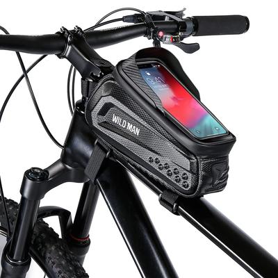 WILD MAN Rainproof Hard Shell Bike Handlebar Bag with Touchscreen Bicycle Phone Mount Bag - Ideal for Road Bikes, MTBs, Mountain Bikes, and Cycling (E