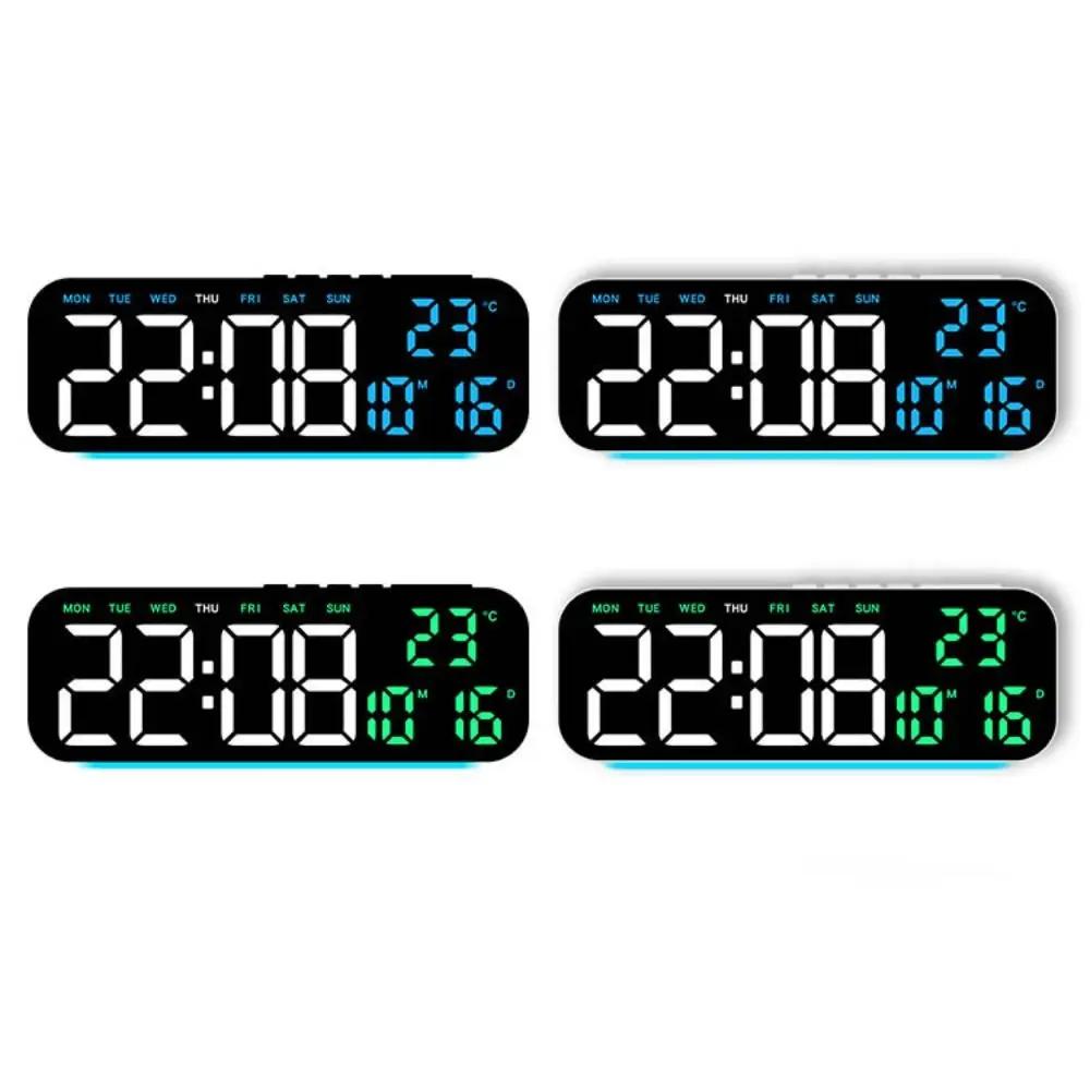 Wall-mounted Electronic Wall Clock Temperature Date Digital LED Clocks 12/24H Multi-functional Display Clock for Bedroom