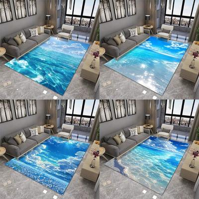Azurblaues Meer und Himmel Großer Flächenteppich Rutschfest Abriebfest Teppich für Wohnzimmer Schlafzimmer Weiche Bodenmatte Heimdeko Modisch
