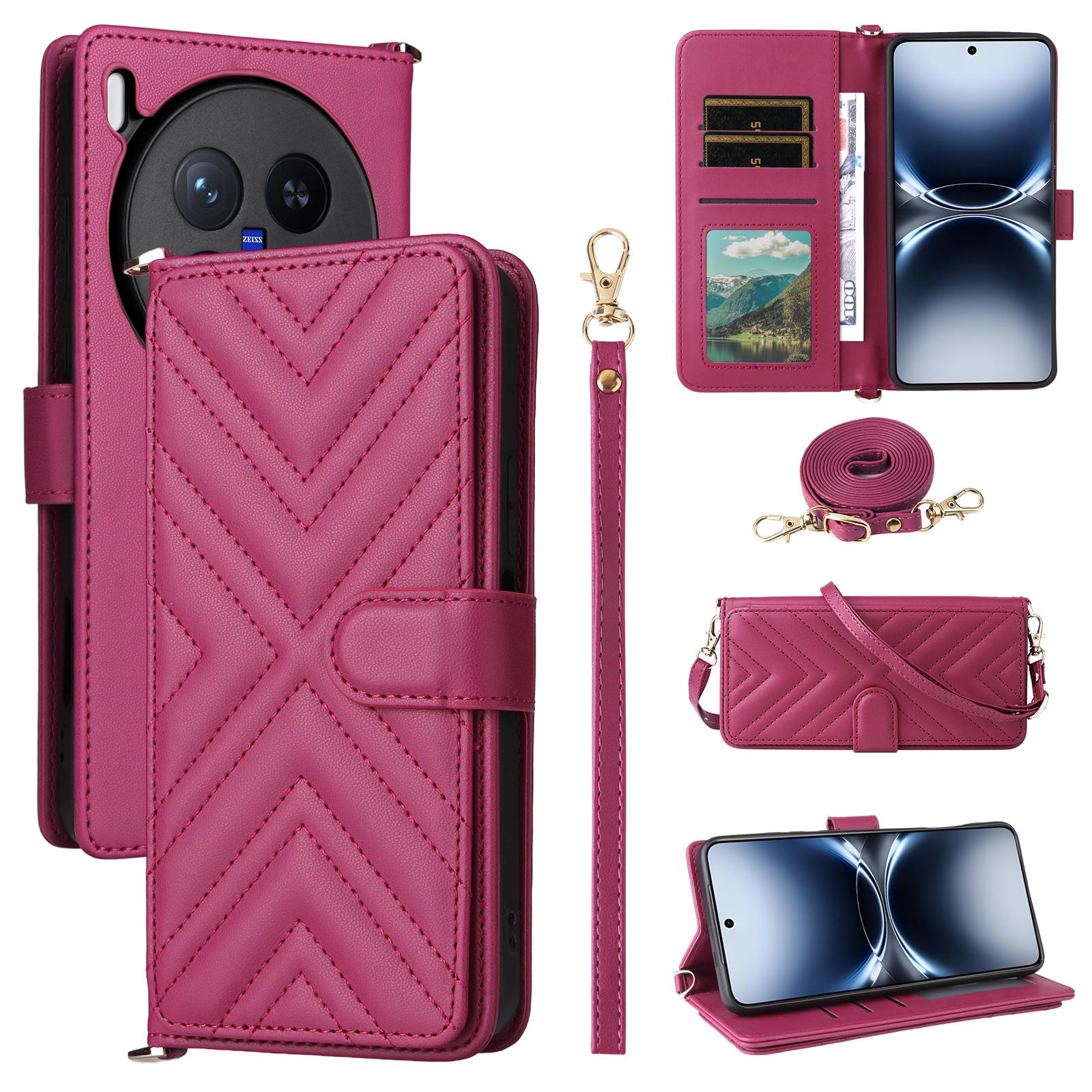 

Чохол для vivo X200 Ultra 5G зі шнурком на плече/зап ястя, шкіряна кришка для телефону зі стендом, гаманець Rose